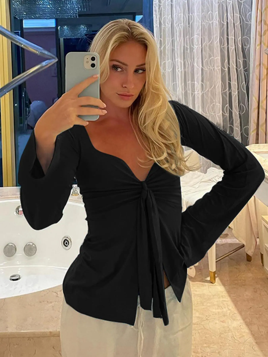 Noir Tie-Front Blouse