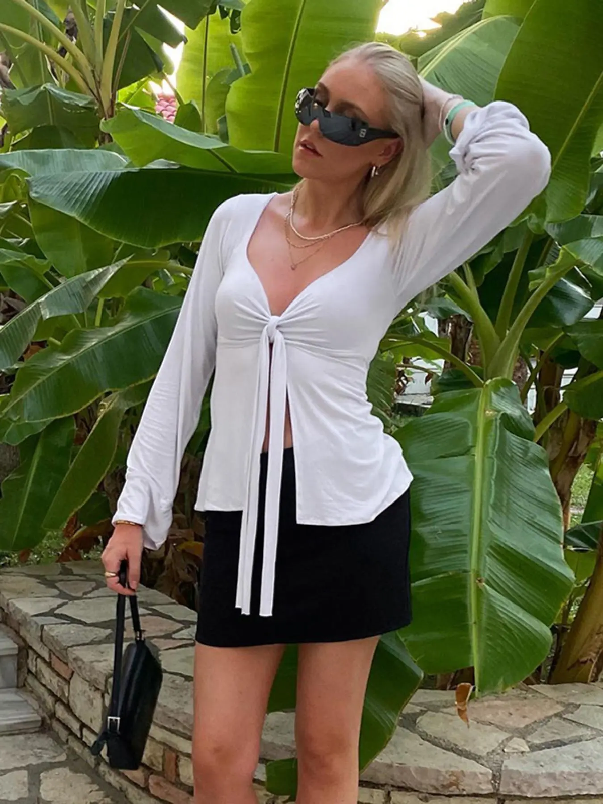Noir Tie-Front Blouse