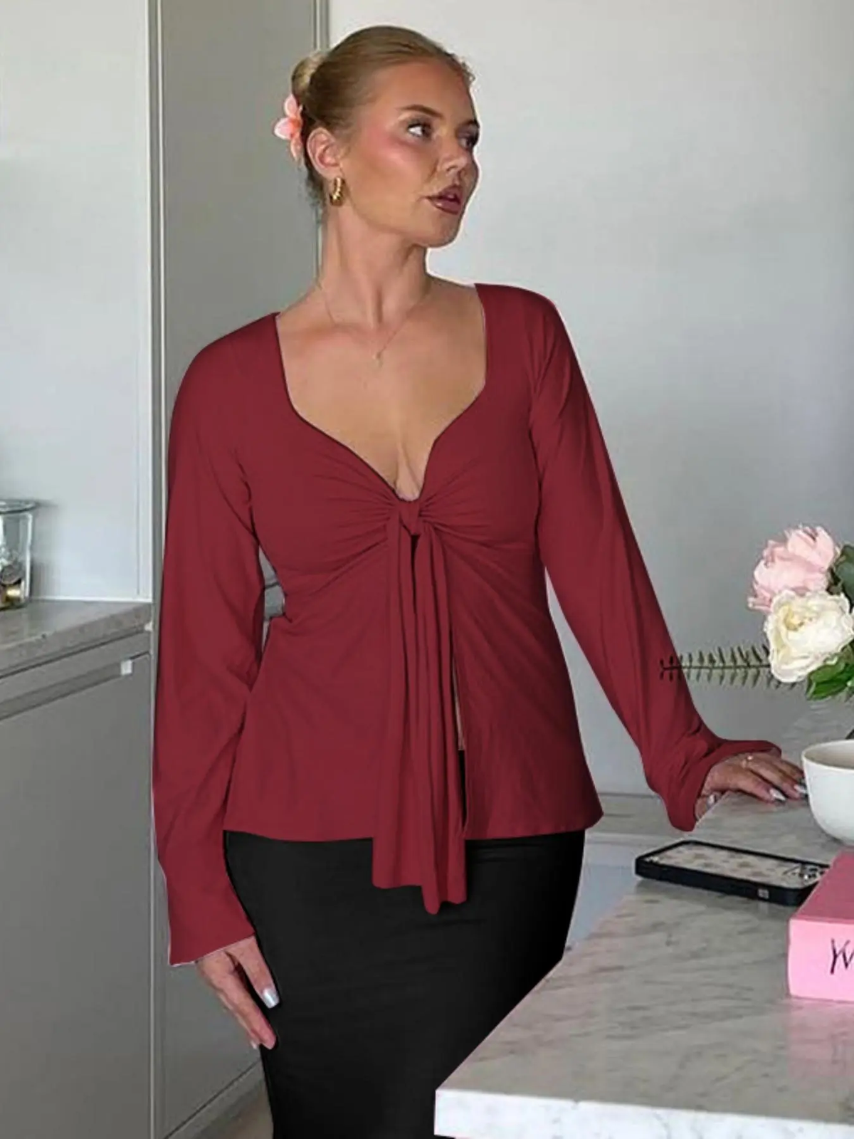 Noir Tie-Front Blouse
